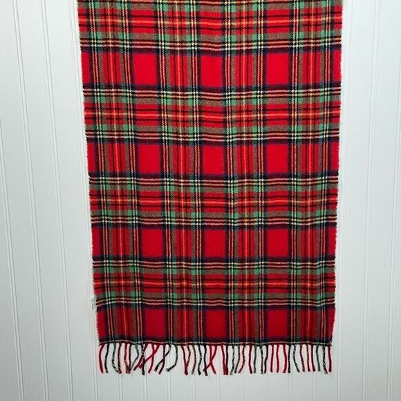 J Crew Wool Scarf Unisex 20X78 Red Plaid CabinCore Classiccore Bohemian Normcore - Picture 1 of 9